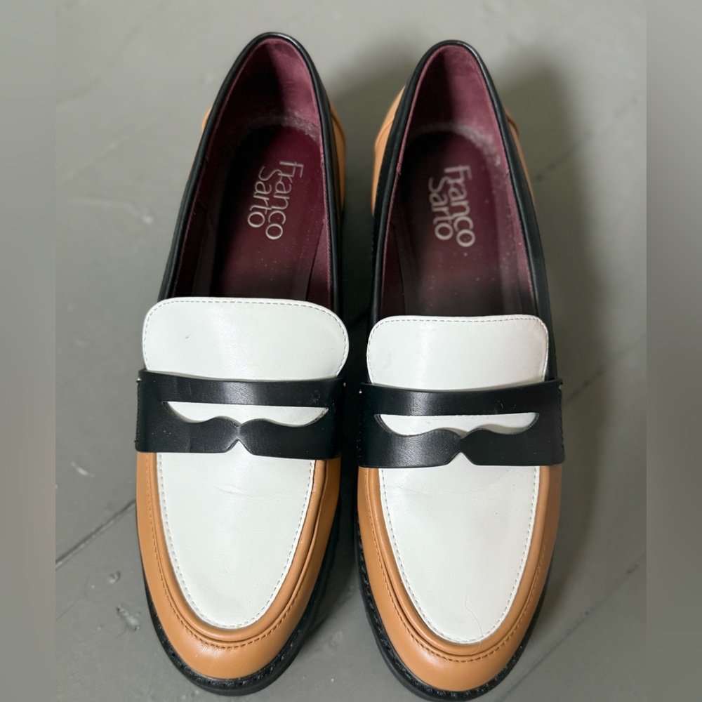 Franco Sarto Women's Black, White, and Tan Loafers